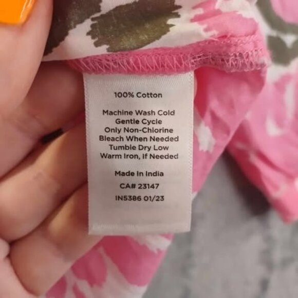 Talbots Petite Pink‎ Ikat Print Tunic Top LP Semi Sheer Preppy Boho 100% Cotton - Picture 5 of 9